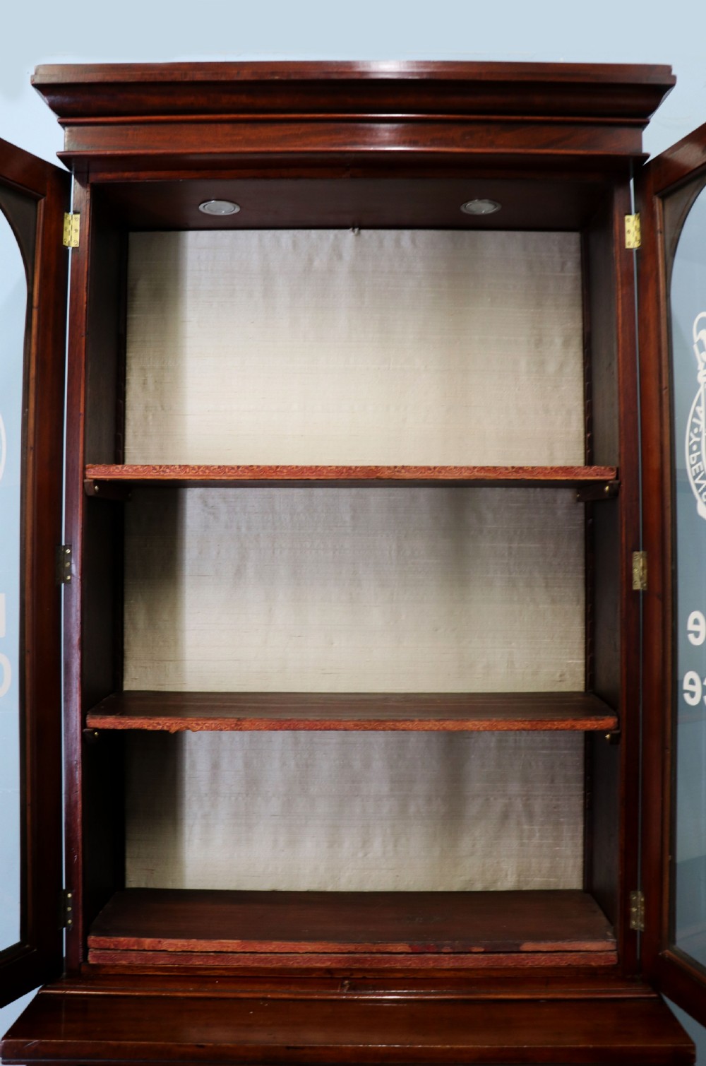 A beautiful quality Victorian mahogany bookcase cabinet, later sign written with the Home Office logo.  View XVIII