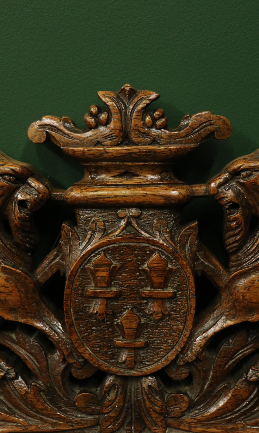 A lovely Victorian oak framed beautifully carved hall chair in the Carolean gothic revival style. View XVIII