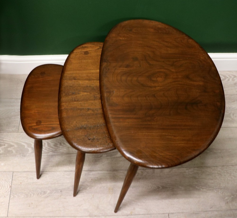 A wonderful iconic nest of three rare Ercol ‘pebble’ tables. View III