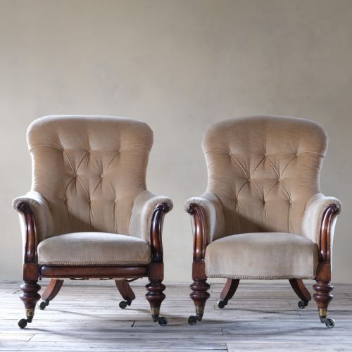 fig 1. Pair Of Royal Attributed Johnstone & Jeanes Walnut Library Armchairs C1850