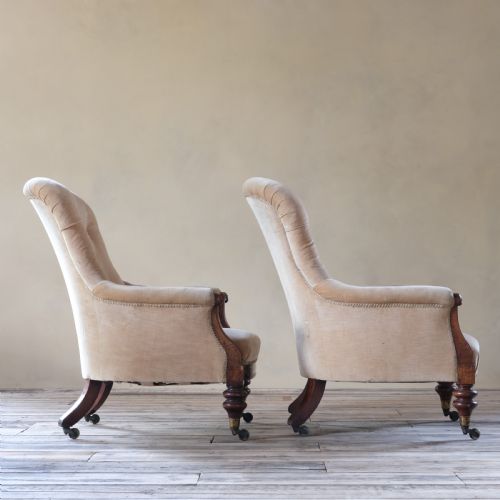 fig 2. Pair Of Royal Attributed Johnstone & Jeanes Walnut Library Armchairs C1850