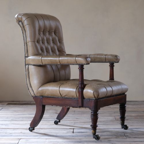 Antique 19th Century Mahogany and Leather Open Armchair
