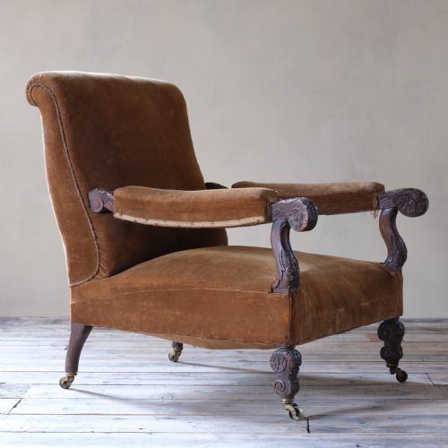 19th Century Carved Oak Open Armchair