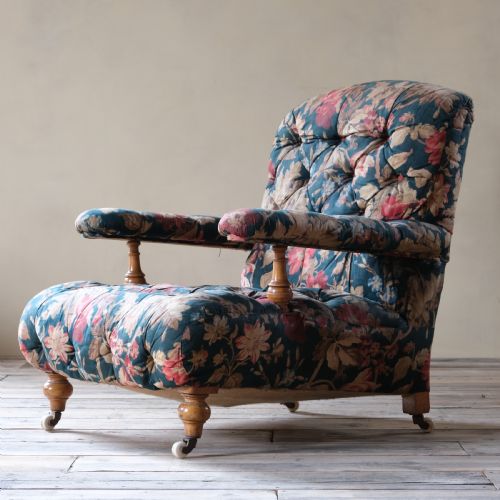 A 19th Century Howard Style Open Armchair in Original Floral Fabric