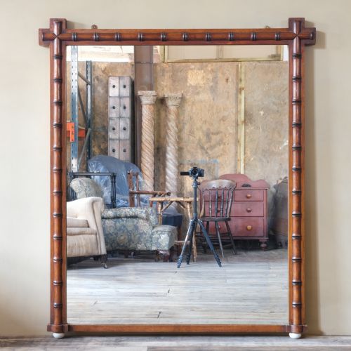 Large Oak Faux Bamboo Mirror