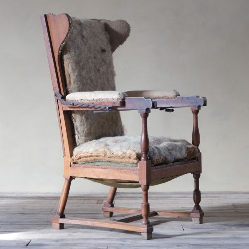 19th Century French Walnut Reclining Wingback Armchair