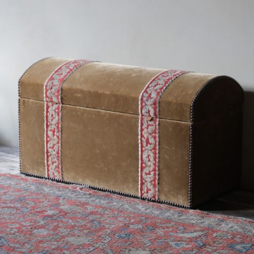 Velvet Covered Pine Domed Top Blanket Box