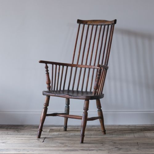 Primitive Ash and Elm Comb Back Windsor Chair