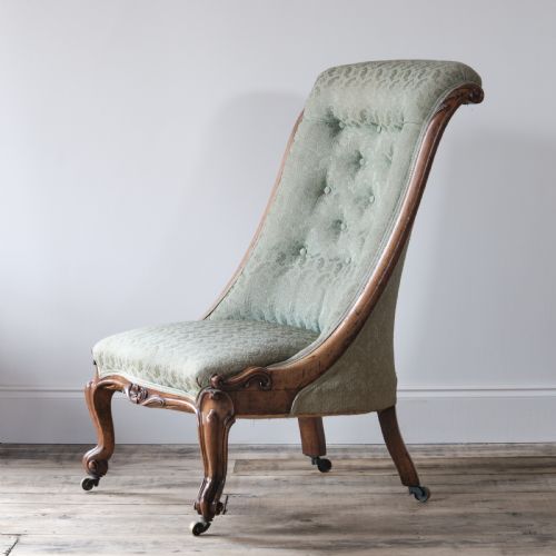 19th Century Carved Walnut Slipper Chair