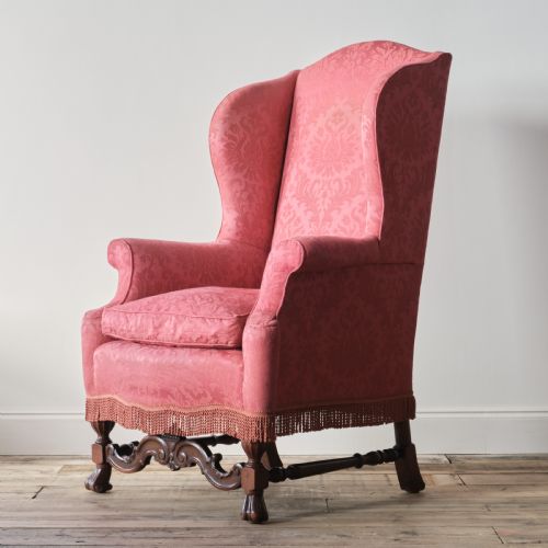Large William & Mary Style Wingback Armchair.