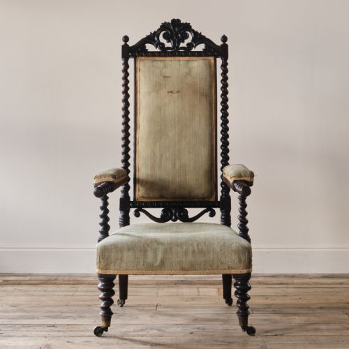 19th Century Carved Mahogany Open Armchair