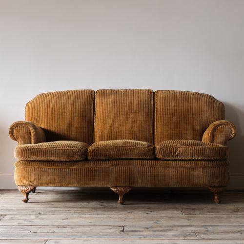 Deep Seated Country House Sofa in Gold Chord Velvet