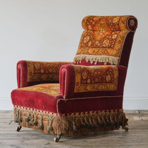 Antique 19th Century Country House Carpet Armchair