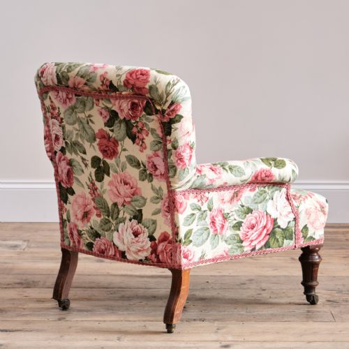 ANTIQUE ARMCHAIR IN FLORAL LINEN - ADDITIONAL PHOTO 1