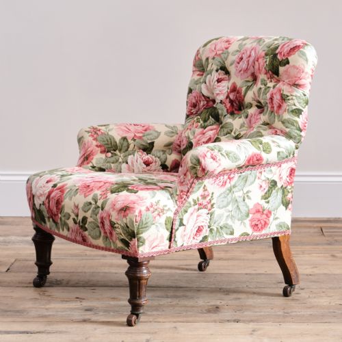 antique armchair in floral linen - CATEGORY: ANTIQUE CHAIRS - DATED 19TH CENTURY
