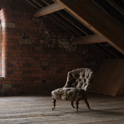 19th century gillows slipper chair in original fabric - CATEGORY: ANTIQUE CHAIRS - DATED 1850