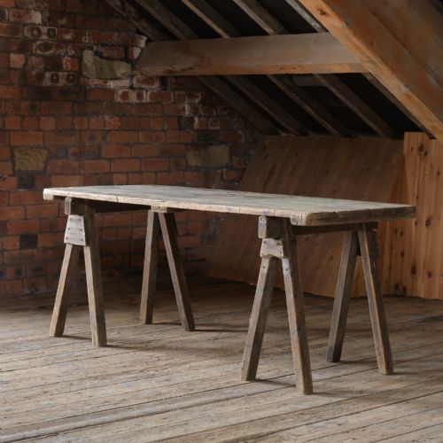 early 20th century pine trestle table - CATEGORY: ANTIQUE TABLES - DATED 1900
