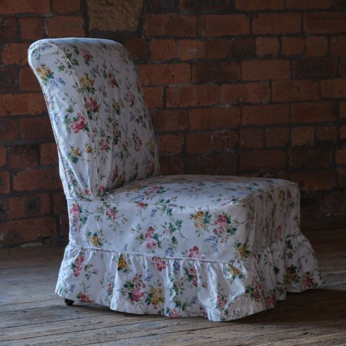 19th Century Slipper Chair in Floral Slip Cover
