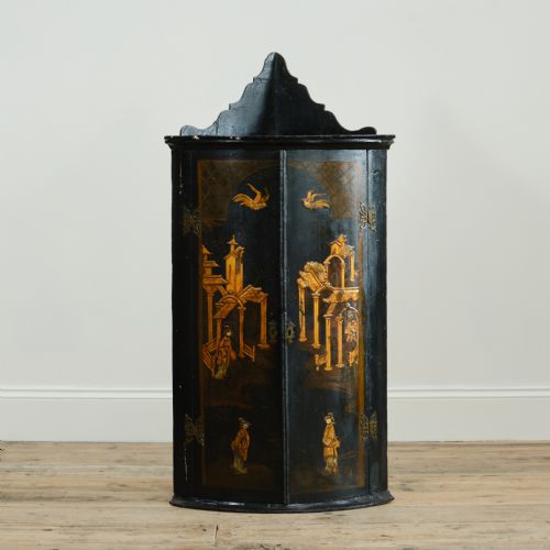 18th century lacquered chinoiserie corner cupboard - CATEGORY: ANTIQUE CUPBOARDS - DATED GEORGIAN