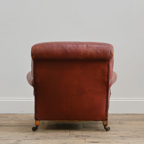 19TH CENTURY HOWARD SONS CLUB ARMCHAIR IN RED MOROCCAN LEATHER - ADDITIONAL PHOTO 5