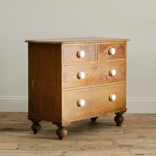 ANTIQUE PINE CHEST OF DRAWERS IN ORIGINAL SIMULATED OAK PAINT - ADDITIONAL PHOTO 1
