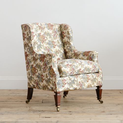 ANTIQUE FLORAL COUNTRY HOUSE WINGBACK ARMCHAIR - ADDITIONAL PHOTO 6