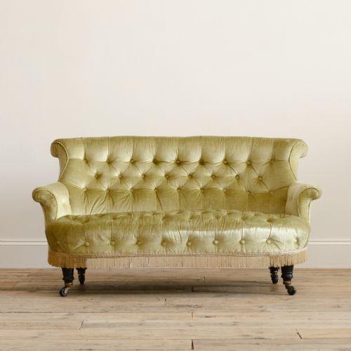 19TH CENTURY COUNTRY HOUSE SOFA IN SAGE VELVET - ADDITIONAL PHOTO 1