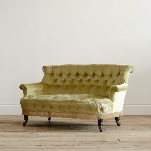 19TH CENTURY COUNTRY HOUSE SOFA IN SAGE VELVET - ADDITIONAL PHOTO 4