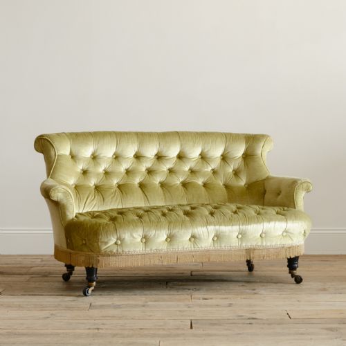 19TH CENTURY COUNTRY HOUSE SOFA IN SAGE VELVET - ADDITIONAL PHOTO 5