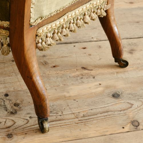 19TH CENTURY WALNUT SLIPPER CHAIR IN GREEN VELVET - ADDITIONAL PHOTO 5