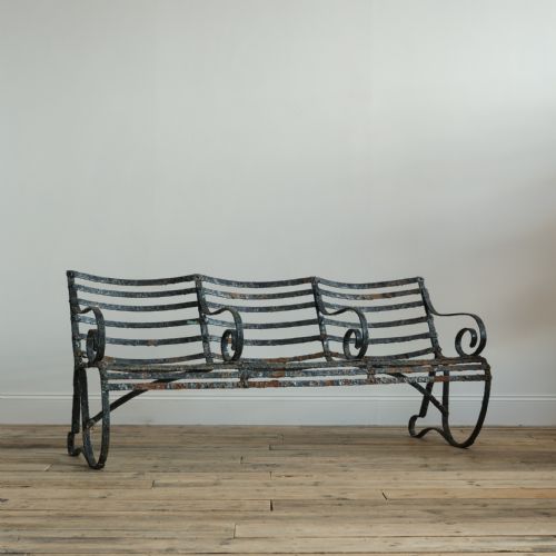 19TH CENTURY WROUGHT IRON STRAP WORK GARDEN BENCH - ADDITIONAL PHOTO 1