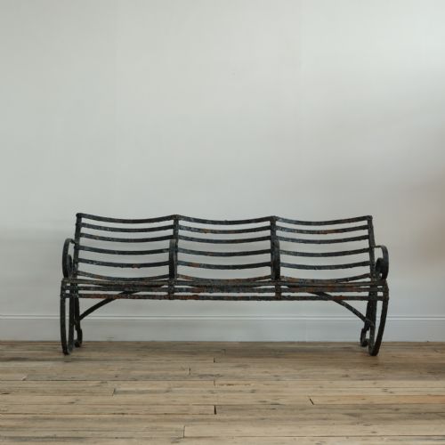 19TH CENTURY WROUGHT IRON STRAP WORK GARDEN BENCH - ADDITIONAL PHOTO 2
