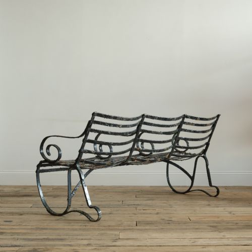 19TH CENTURY WROUGHT IRON STRAP WORK GARDEN BENCH - ADDITIONAL PHOTO 4