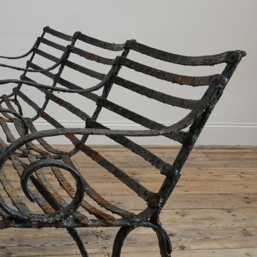 19TH CENTURY WROUGHT IRON STRAP WORK GARDEN BENCH - ADDITIONAL PHOTO 5