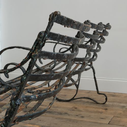 19TH CENTURY WROUGHT IRON STRAP WORK GARDEN BENCH - ADDITIONAL PHOTO 8