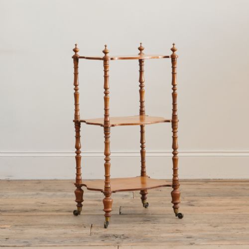 19th century satin birch 3 tier whatnot - CATEGORY: ANTIQUE FURNITURE - DATED 1850