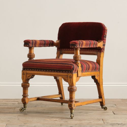 19TH CENTURY GOTHIC REVIVAL OAK ARMCHAIR ATTR ALFRED WATERHOUSE - ADDITIONAL PHOTO 2