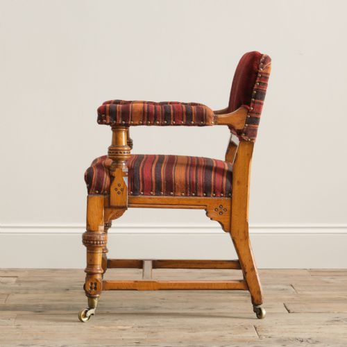 19TH CENTURY GOTHIC REVIVAL OAK ARMCHAIR ATTR ALFRED WATERHOUSE - ADDITIONAL PHOTO 3
