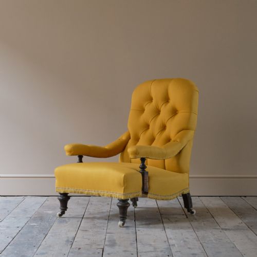 PETITE 19TH CENTURY OPEN ARMCHAIR IN LINEN - ADDITIONAL PHOTO 1