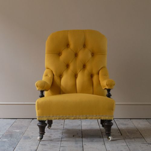 PETITE 19TH CENTURY OPEN ARMCHAIR IN LINEN - ADDITIONAL PHOTO 2