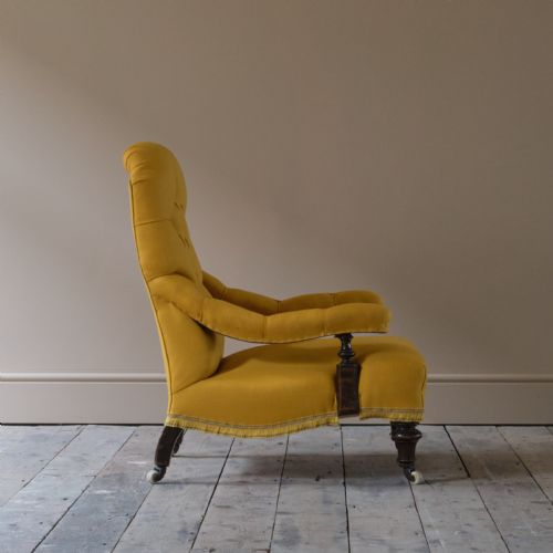 PETITE 19TH CENTURY OPEN ARMCHAIR IN LINEN - ADDITIONAL PHOTO 3