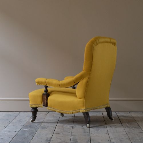 PETITE 19TH CENTURY OPEN ARMCHAIR IN LINEN - ADDITIONAL PHOTO 6