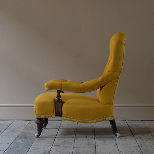 PETITE 19TH CENTURY OPEN ARMCHAIR IN LINEN - ADDITIONAL PHOTO 7
