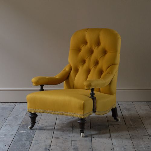 PETITE 19TH CENTURY OPEN ARMCHAIR IN LINEN - ADDITIONAL PHOTO 8