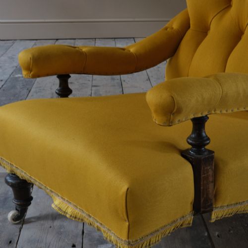 PETITE 19TH CENTURY OPEN ARMCHAIR IN LINEN - ADDITIONAL PHOTO 10