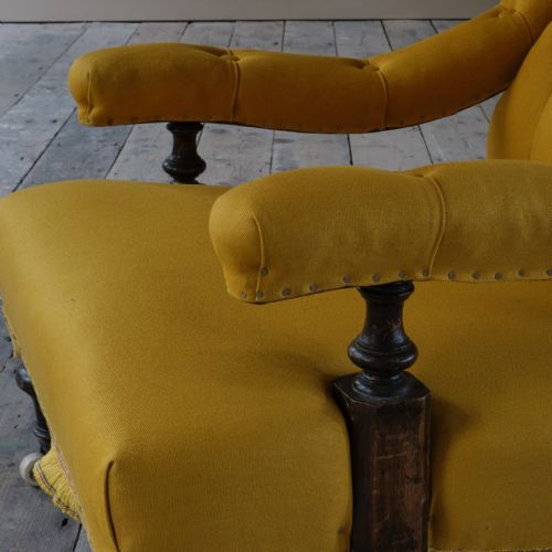 PETITE 19TH CENTURY OPEN ARMCHAIR IN LINEN - ADDITIONAL PHOTO 11
