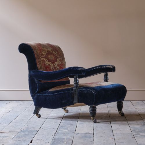 19TH CENTURY COUNTRY HOUSE CARPET OPEN ARMCHAIR BY CVS - ADDITIONAL PHOTO 1