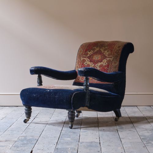 19TH CENTURY COUNTRY HOUSE CARPET OPEN ARMCHAIR BY CVS - ADDITIONAL PHOTO 3