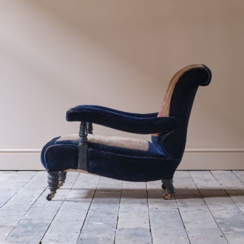 19TH CENTURY COUNTRY HOUSE CARPET OPEN ARMCHAIR BY CVS - ADDITIONAL PHOTO 4