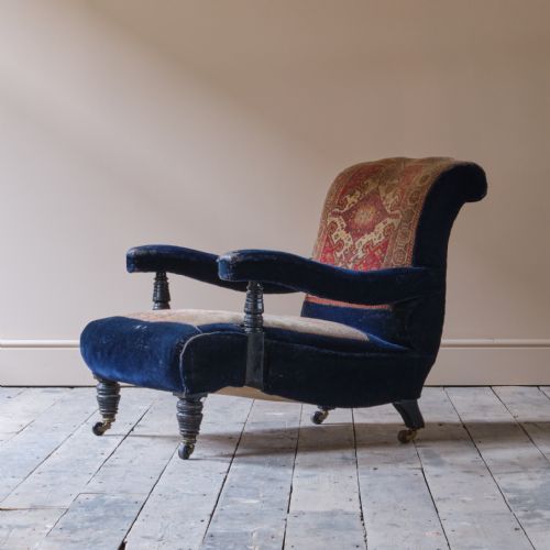 19TH CENTURY COUNTRY HOUSE CARPET OPEN ARMCHAIR BY CVS - ADDITIONAL PHOTO 5
